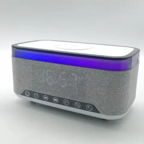 Bluetooth Speaker with Wireless Charger Digital Clock Alarm and LED Light