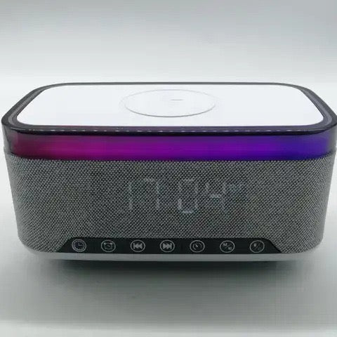 Bluetooth Speaker with Wireless Charger Digital Clock Alarm and LED Light